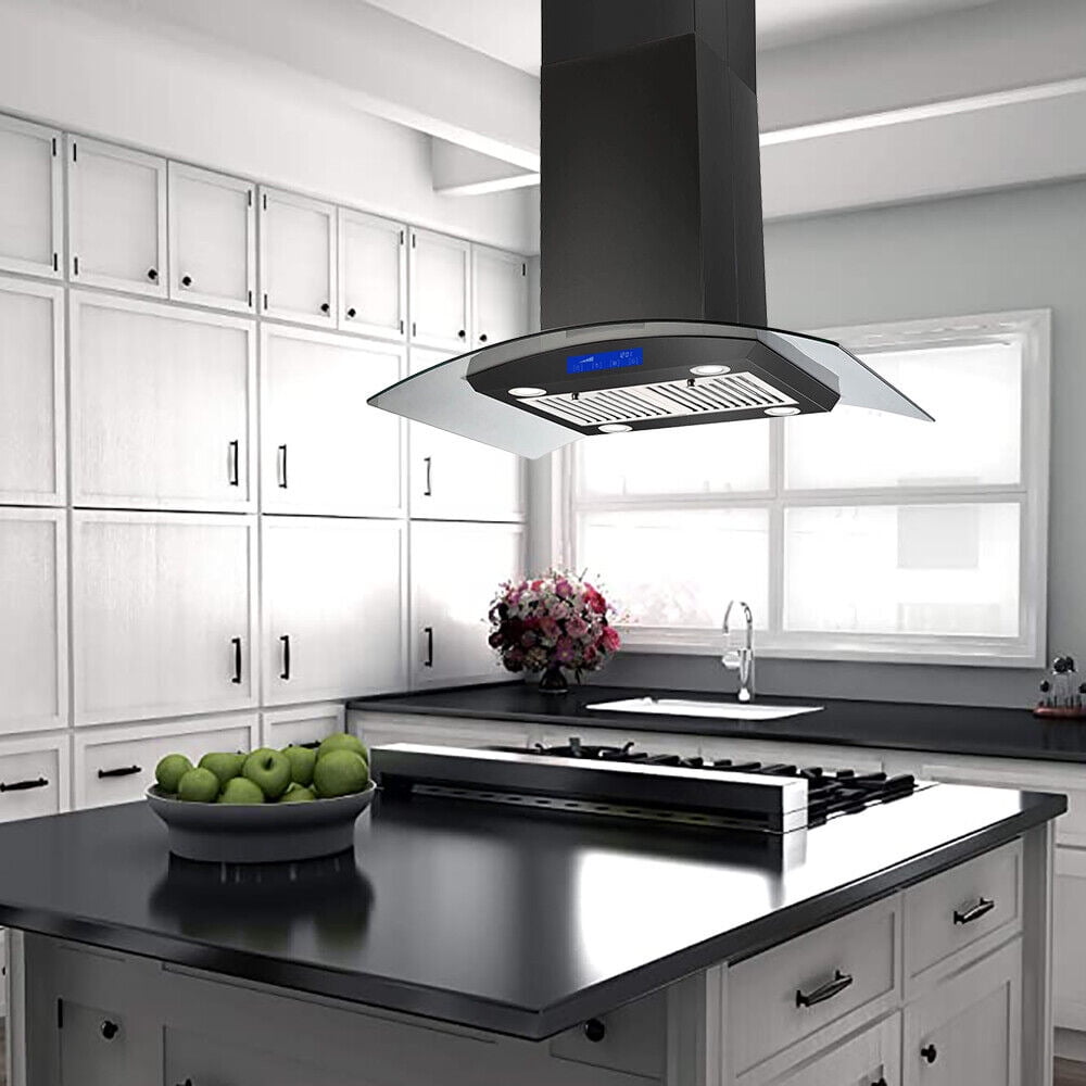 Joeaonz 36" Stainless Steel Island Range Hood with Powerful Motor, Quiet Exhaust Vent, LED Lighting, Touch Panel
