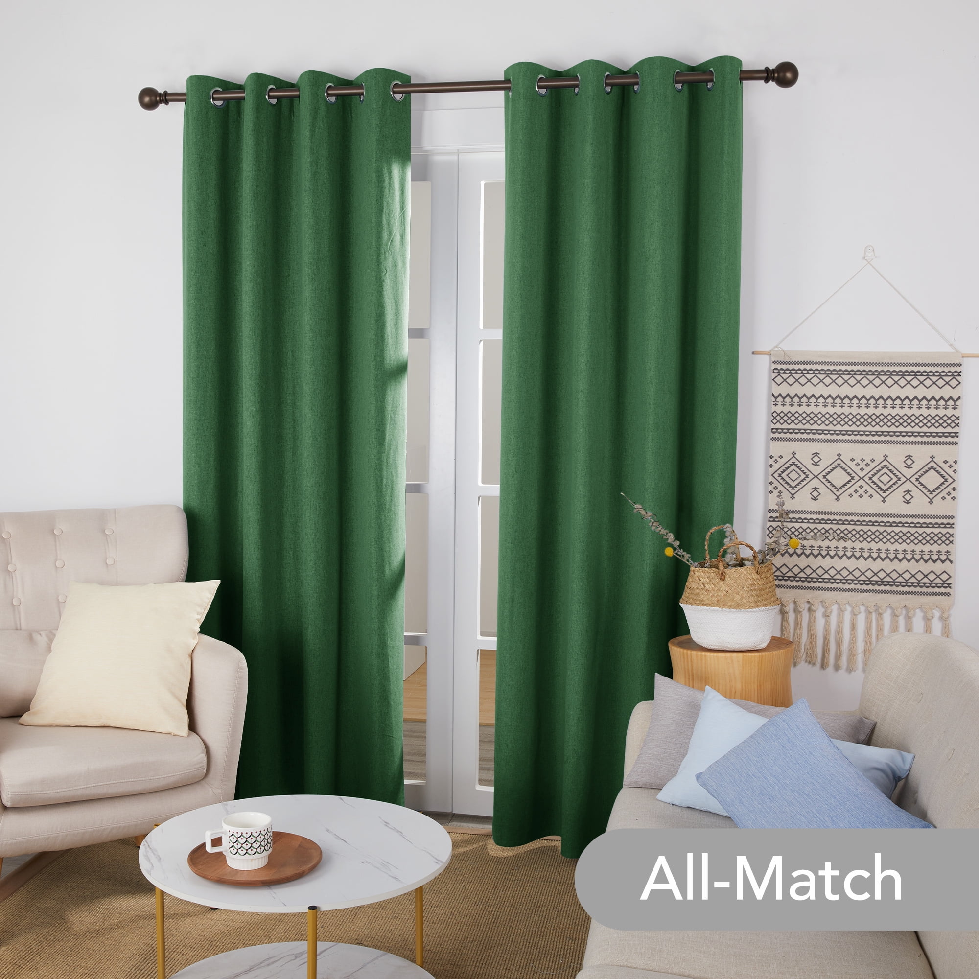 Deconovo Thermal Insulated 100% Blackout Curtains for Bedroom, 2 Panels 54 inch Length, Linen Look Full Light Blocking Grommet Window Curtains for Kids Room（Dark Forest, 52 x 54 inch, 2 Panels）