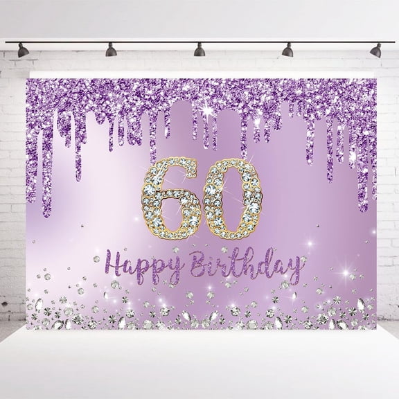 Purple Happy 60th Birthday Photography Background Girls Sweet Sixty Years Old Birthday Party Decorations Backdrop