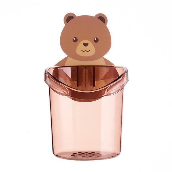 Bathroom Bear Hugs Toothbrush Cup Toothpaste Storage Rack Bathroom Wall Mounted Drain Bear Storage Cup Kids Toothbrush Holder Set-Coffee Color