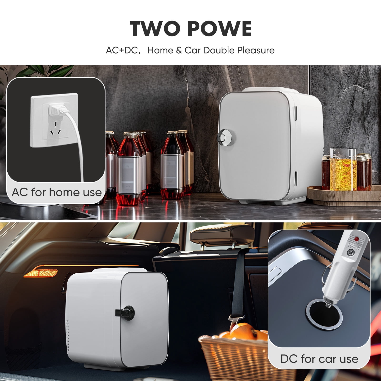 EDX Mini Fridge, Portable RV Refrigerator, 4 Liter/6 Can Compact Personal Cooler for Home, Car, Outdoor,, White
