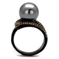 thumbnail image 3 of IP Black(Ion Plating) Stainless Steel Ring with Synthetic Pearl in Gray for Women Gray Stone Color Style TK2350 Size 6, 3 of 4