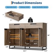Modern 55 Inch Sideboard Buffet Cabinet – 2 Drawers, 4 Doors, Adjustable Shelf – Kitchen Storage, Coffee Bar Cabinet for Dining Room – Vintage Brown, Datong 41014K
