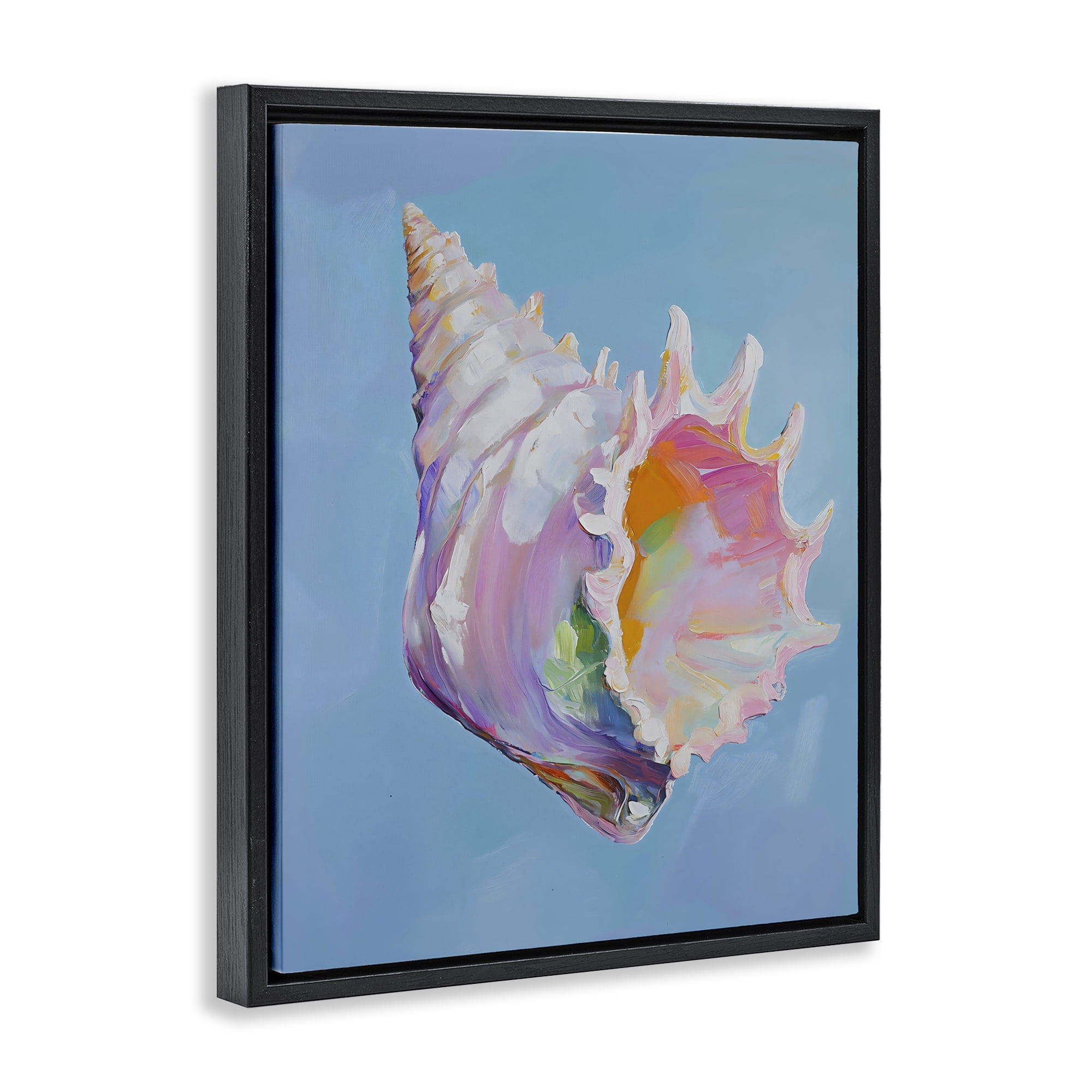 Stupell Industries Pastel Hued Conch on Blue Black Framed Floater Canvas Wall Art, design by The Prints Vibe