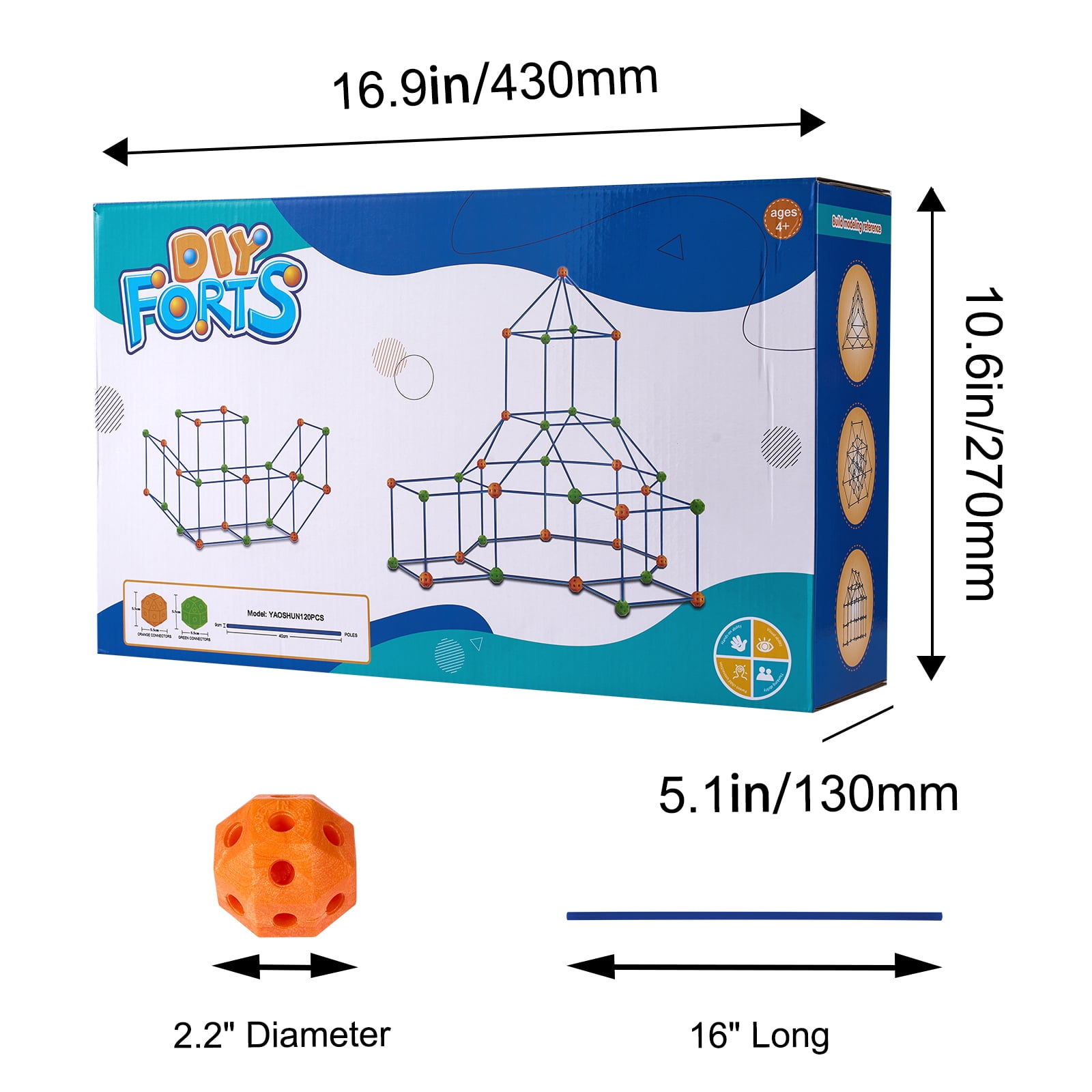 VEVOR Fort Building Kit for Kids, 120PCS STEM Building Toys, Educational Gift for 4 5 6 7 8+ Year Old Boys & Girls, Indoor Outdoor Play Tent Builder Set Construction Toys with 80 Rods and 40 Balls