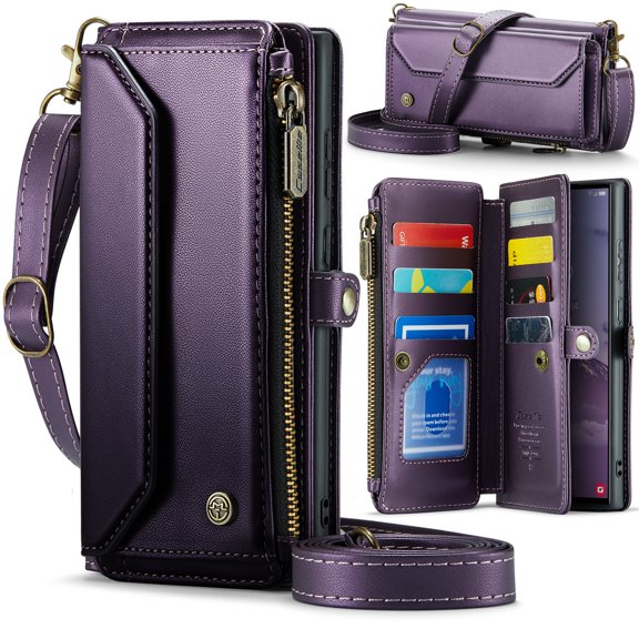 TECH CIRCLE for Samsung Galaxy S25 Ultra Case, Women men Multi-Function Wallet Case with Stand RFID Blocking Featuring Magnetic Closure Zipper S Pen Holder includes Shoulder Strap Wrist Strap,Purple