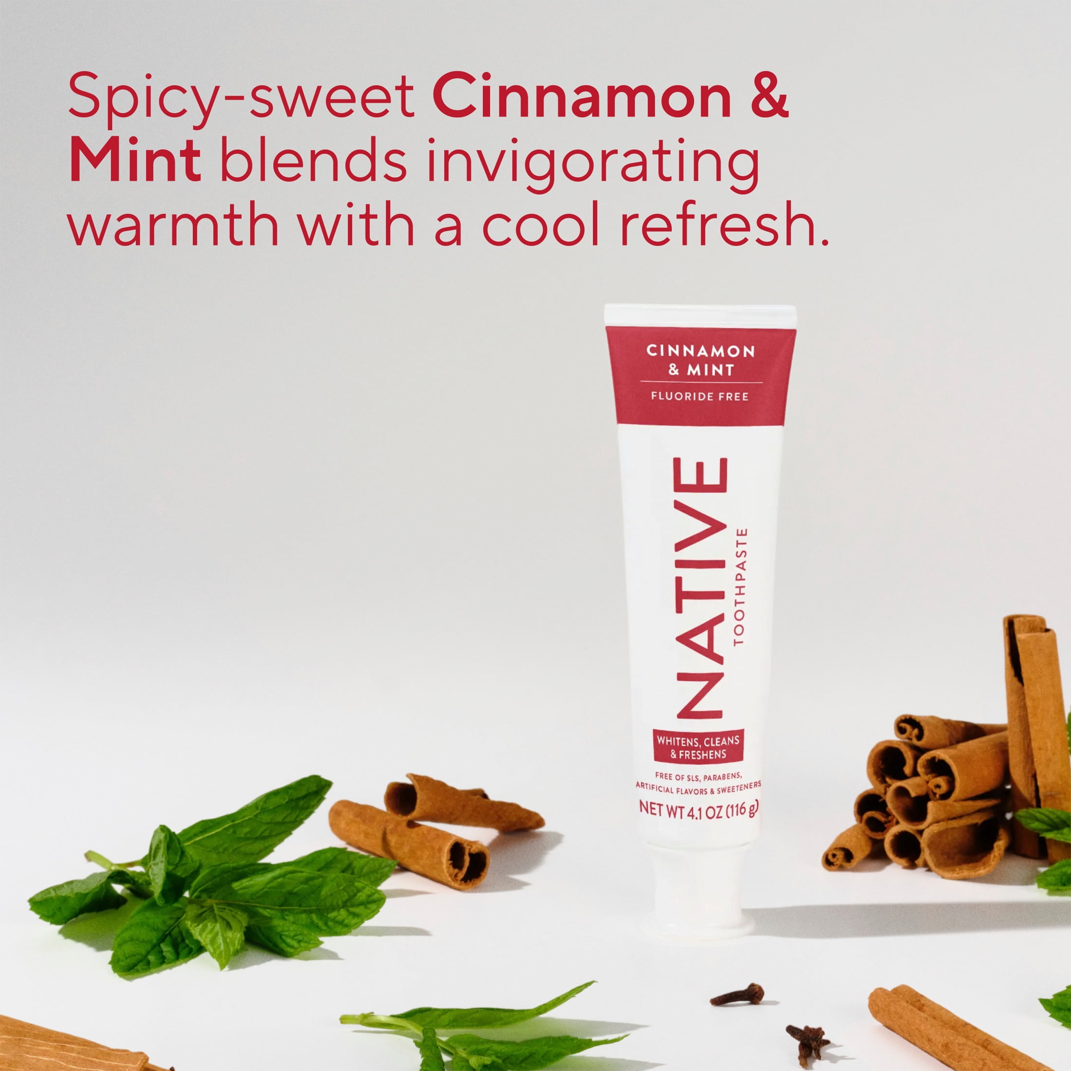 Native Fluoride-Free Toothpaste, Cinnamon & Mint, 4.1 oz, for Adults & Kids 2+