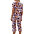 thumbnail image 6 of Women's Halloween Loungewear Set Short Sleeve V Neck Top and Cropped Pants with Pockets Ghost Pumpkin Print Breathable Soft Pajama Set for Home Outdoor Purple Pink S, 6 of 6