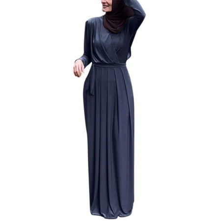 Women V-neck Muslim Traditional Costume High Waist Drape Long