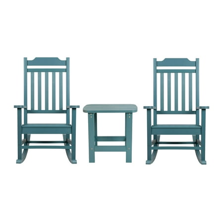 Flash Furniture Winston 3-Piece Poly Resin Rocking Patio Chair and Side Table Set Teal