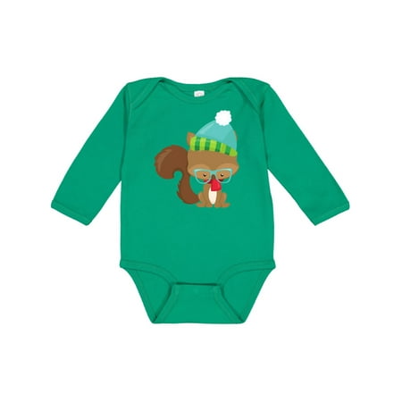 

Inktastic Hipster Squirrel Squirrel With Glasses Scarf Hat Gift Baby Boy or Baby Girl Long Sleeve Bodysuit