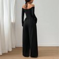 thumbnail image 3 of Morttic Women's Off Shoulder Halter Tie V-Neck Long Sleeve Jumpsuit – Ruched High Waist Wide Leg Casual One Piece Black，S, 3 of 4