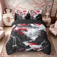 thumbnail image 3 of Manfei Ink Red Maple Fuji Bedding Comforter Set for Girls Women, Temple Waterfall Queen Bedding Sets, Black Red Gray, Black Reversible7 Pieces, 3 of 6