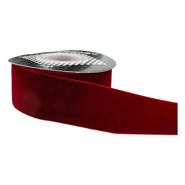 REZUOFI 2 Pcs Burgundy Velvet Ribbon Christmas Gift Wrapping Satin Flocking Decoration Party Table Decor Polyester Craft Ribbon