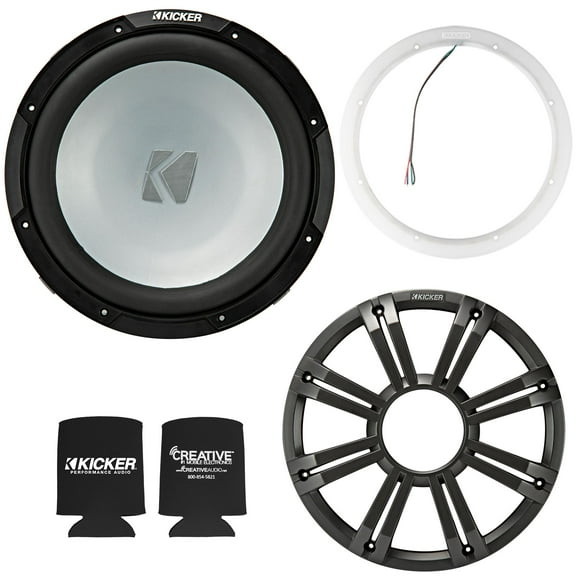 Kicker 45KM124 12 Inch Marine Subwoofer 4 Ohm Charcoal Grill with 47KLSR12 Led Lighted Speaker Ring