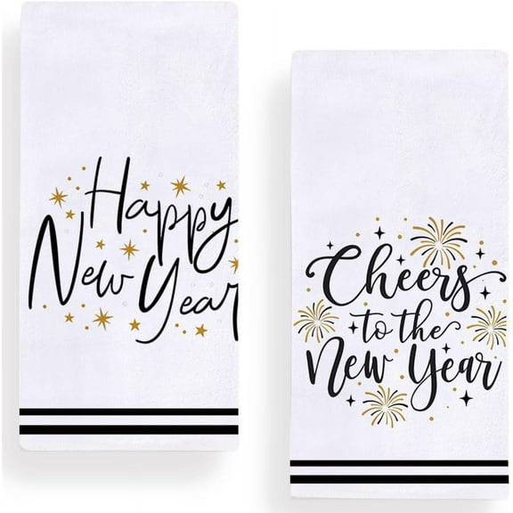 Happy New Year Kitchen Towels Dish Towels, 18x26 Inch Holiday Festival Decoration Hand Towels Set of 2
