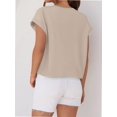 thumbnail image 6 of Womens Short Sleeve T-Shirts Round Neck Rolled Dolman Sleeve Tops Solid Casual Cropped Tees, 6 of 7
