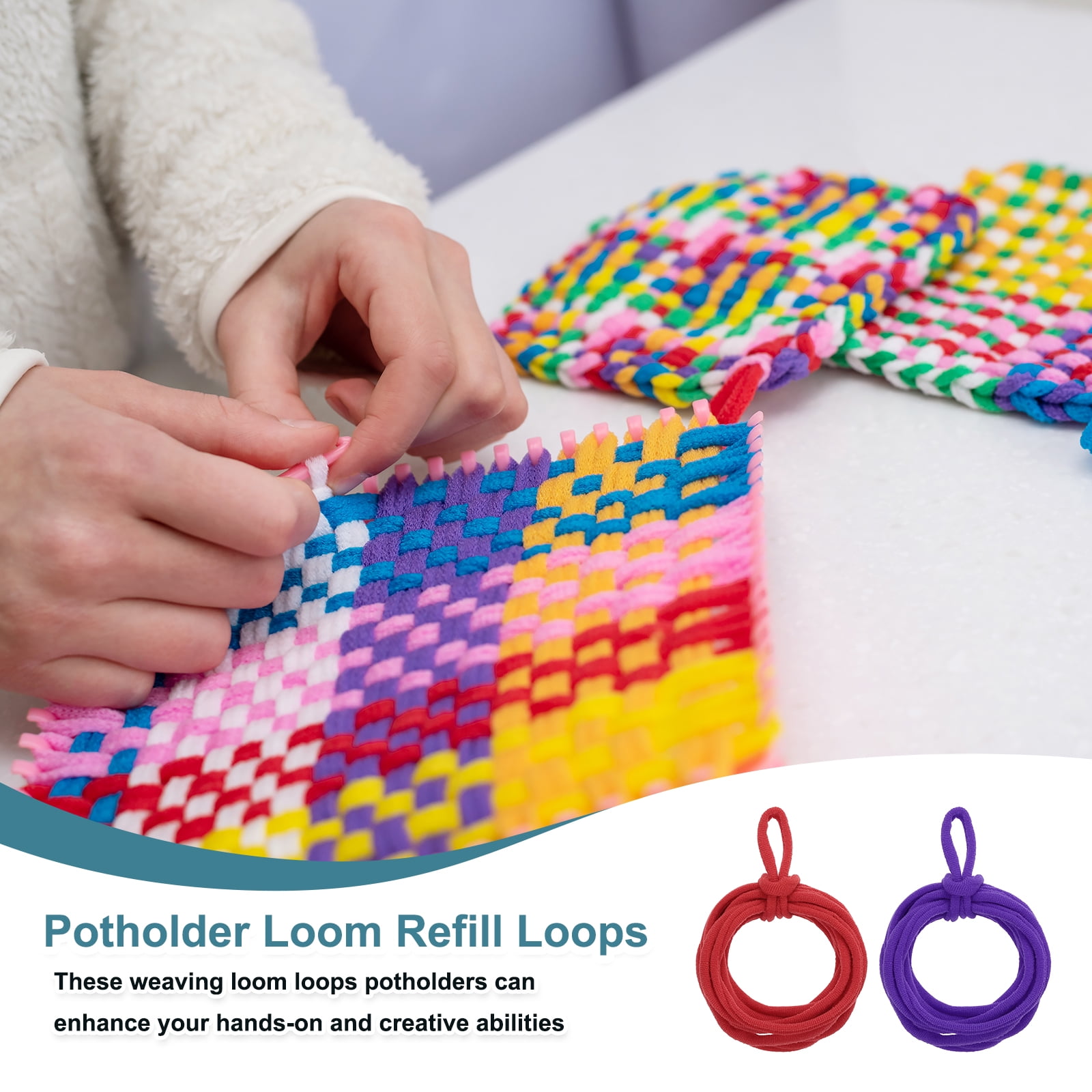 Uxcell 192 Pcs Potholder Loom Refill Loops Set, Elastic Potholder Weaving Refill Loops Knitting Kit with 2 Crochet Hooks and 7" Weaving Loom for Girls DIY Crafts, 12 Colors
