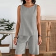 thumbnail image 4 of Two Piece Sets for Women Summer Crew Neck Sleeveless Vest Solid Color Pockets Short Ruffles Pants Cute Lounge Travel Outfits, 4 of 7