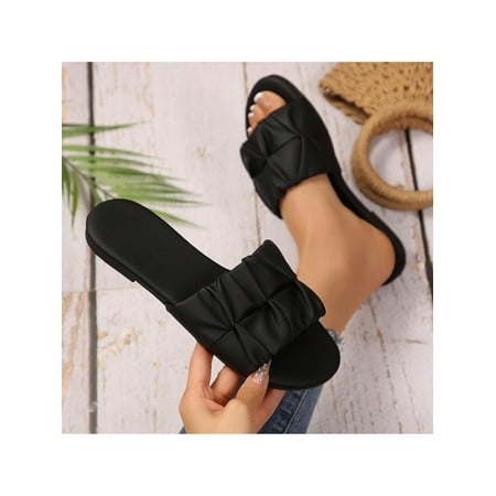 Women Square Toe Sandals Pleated Flat Summer Beach Comfortable Walking Shoes – 2026 Trendy Style