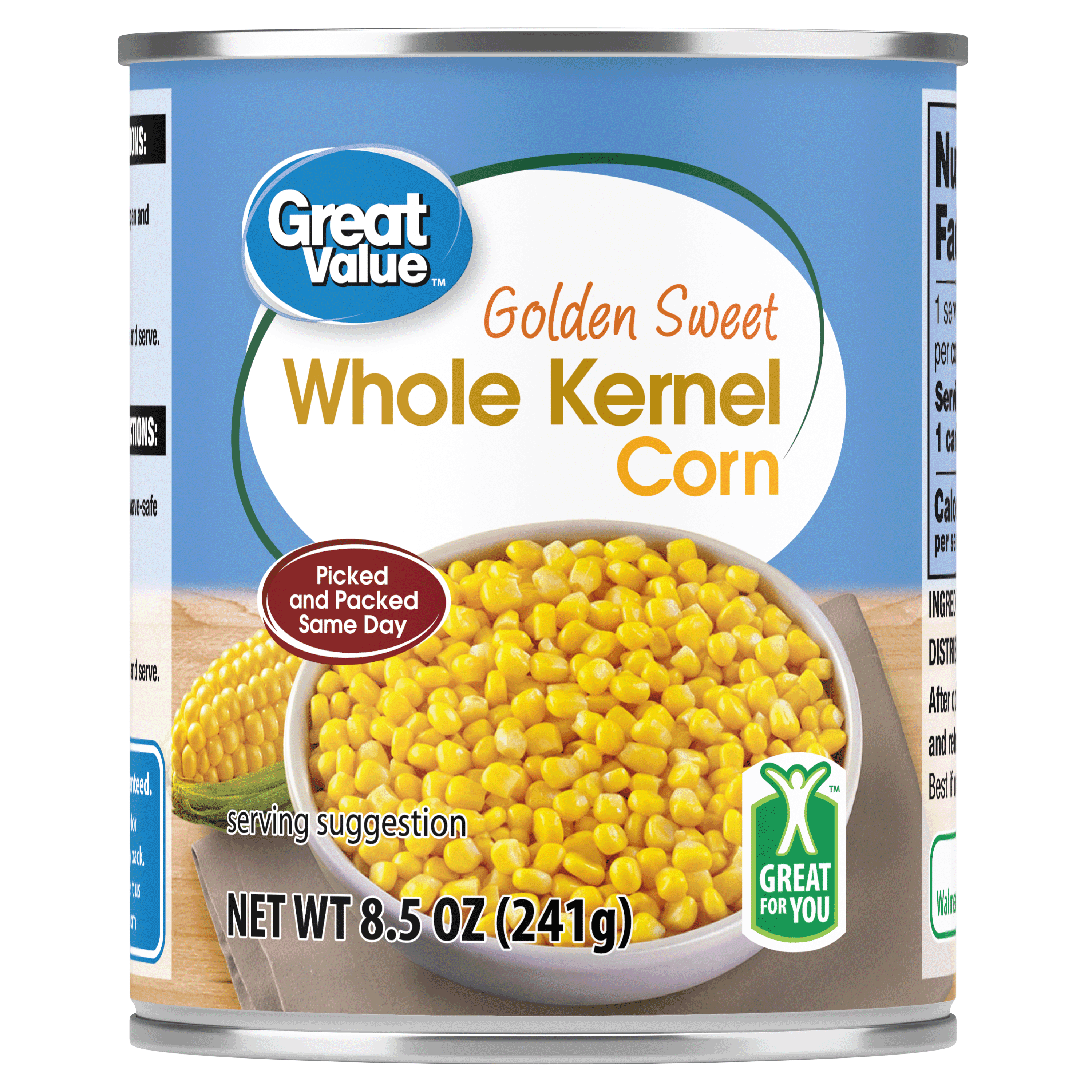 Great Value Canned Sweet Whole Kernel Corn, 8.75 oz Can