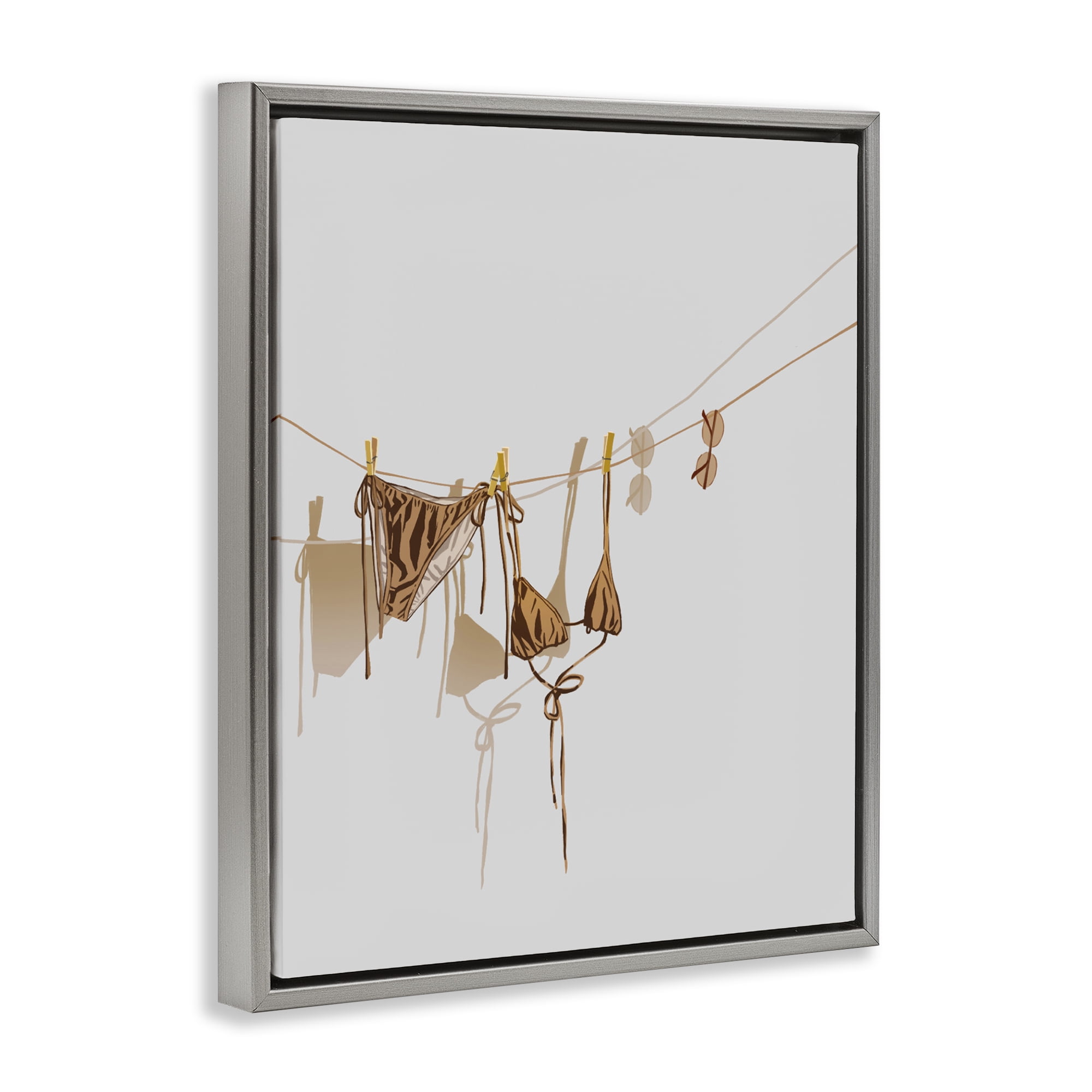 Stupell Industries Sunlit Bikini on Clothesline Gray Framed Floater Canvas Wall Art, design by Ziwei Li