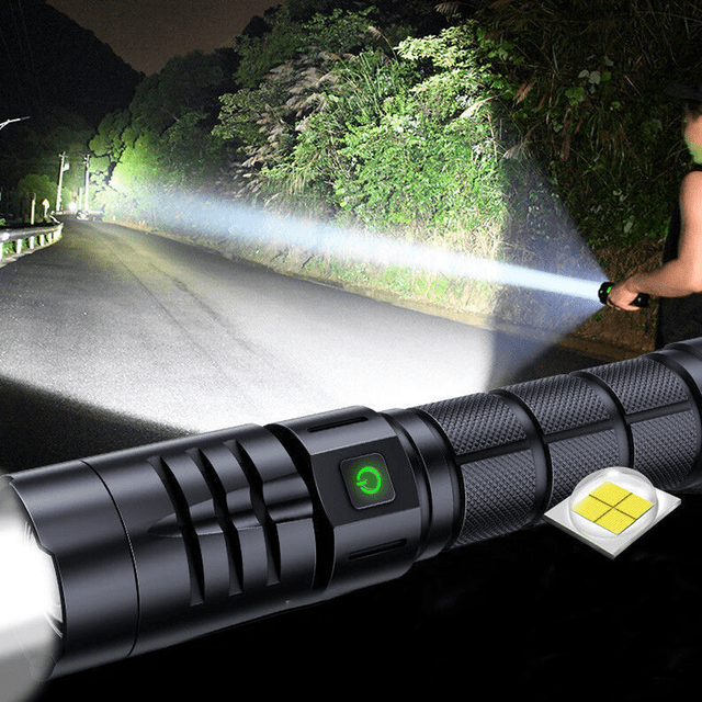 Linterna LED ultrapotente de 10 000 lúmenes, recargable por USB, táctica, militar, con 5 modos, IPX4 resistente al agua, batería incluida.