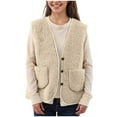 thumbnail image 4 of adviicd Women's Fleece Vest for Autumn Winter, Warm Soft Sleeveless Jacket Casual Short Puffer Waistcoat with Pockets (Beige, M), 4 of 7