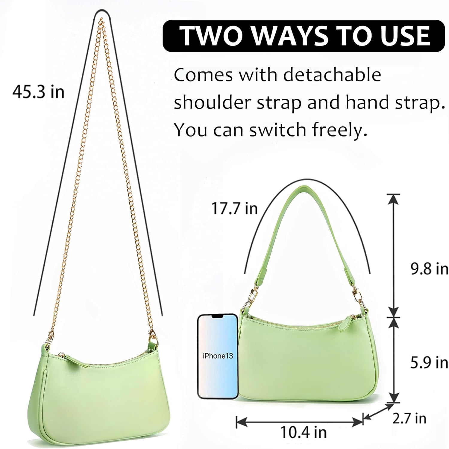 Clutch Tote Handbags with 2 Removable Straps and Zipper Closure Crossbody Bags Shoulder Purse Handbag for Women