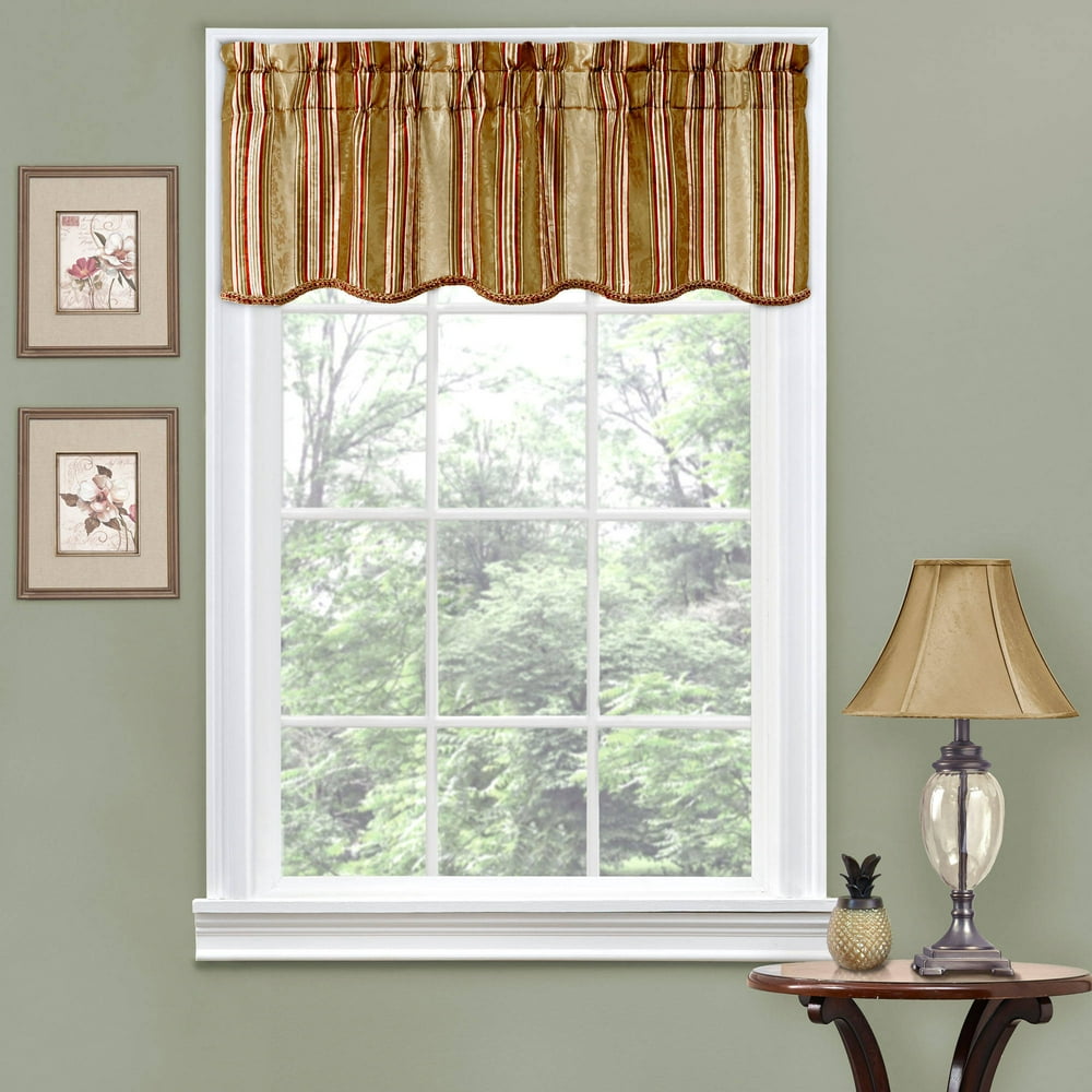 Traditions by Waverly Stripe Ensemble Scalloped Window Curtain Valance