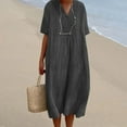 thumbnail image 3 of Robe d'Été pour Femmes Aguichant Printemps et Été Col en V Uni Coton et Lin Robe Décontractée à Manches Courtes Robe d'Été pour Femmes avec Manches Robe d'Été avec Manches pour Femmes, 3 of 6