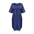 thumbnail image 3 of Vestido Lino Algodón Vestidos casuales con bolsillo Vestido bohemio de playa Vestidos de gran tamaño (Azul marino XXXL) Ygjytge para Mujer Azul marino T L, 3 of 7