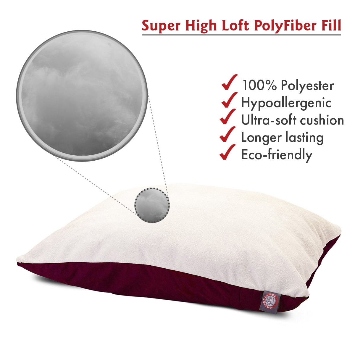Majestic Pet Solid Color Rectangular Pillow Dog Bed Machine Washable Burgundy X-Large 42" x 60" x 8"