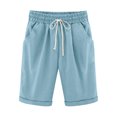 thumbnail image 3 of QATAINLAV Women's Shorts 7 Inch Inseam, Women Linen Shorts Summer Casual Drawstring Shorts High Waisted Bermuda Shorts Dressy Wide Leg Shorts with Pockets Limited Time Deal Light Blue S, 3 of 4