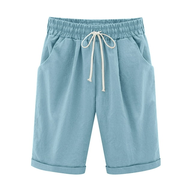 Timegard Shorts for Women Elastic Waisted Drawstring Solid Color Summer Casual Half Pants with Pockets