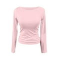 thumbnail image 3 of Xyxonk Summer Top for Womens Stretchy Ribbed Long Sleeve T Shirt Tops Casual Boat Neck Double Lined Summer T Shirt Tops Pink L, 3 of 4