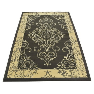 Normian Collection Damask Medallion Traditional Design Area Rug Rugs Area Rug 2 Color Options (Grey Cream, 4'9" x 6'10")