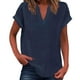 thumbnail image 1 of Vestidos Casuales Para Mujer, Blusas De Mujer De Moda Suéter de mujer de color liso de imitación de lino y lino con hombros descubiertos y cuello en V de manga corta a la moda, 1 of 5