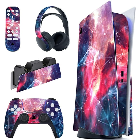 TRAHOO-PlayVital Galaxy Space Full Set Skin Decal for ps5 Console Disc Edition, Sticker Vinyl Decal Cover for ps5 Controller & Charging Station & Headset & Media Remote