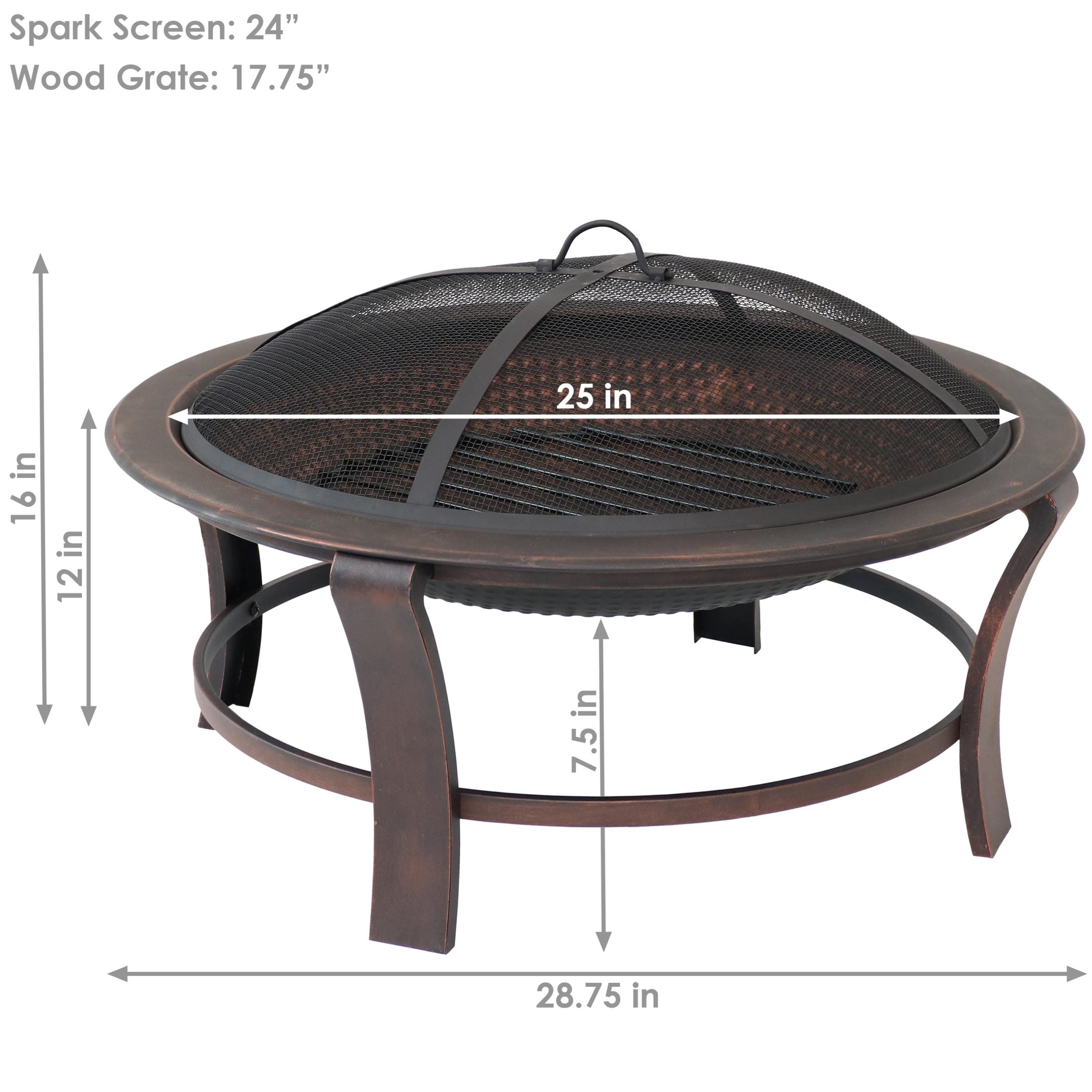 Sunnydaze 29" Round Wood-Burning Bronze Finish Steel Elevated Fire Pit Bowl with Stand