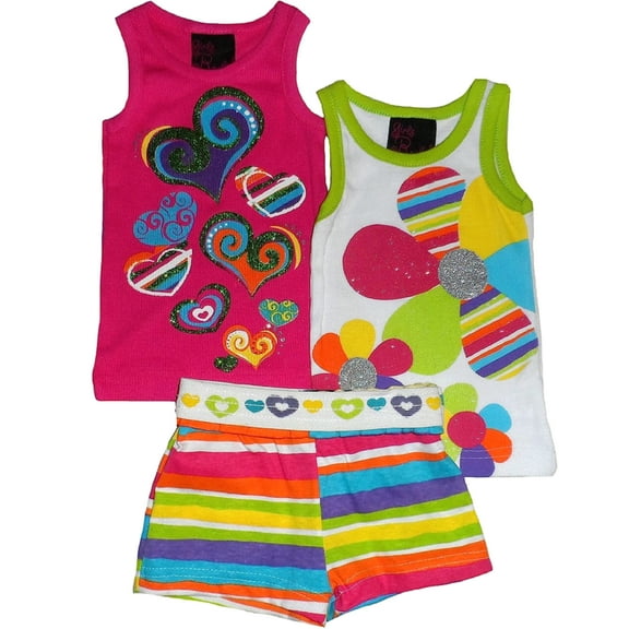 Girls Rule! Baby Girls 3 Piece Flowers and Hearts Tank Tops/Short Set (12 Months)