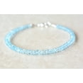 thumbnail image 4 of Aquamarine 3.5mm Rondelle Shape Faceted Cut Beads 7 inch Silver Plated Clasp Bracelet for men, women, unisex. Link Chain Stacking Bracelet.|LINK_00693, 4 of 5