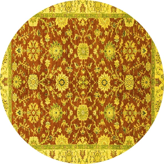 Ahgly Company Indoor Round Oriental Yellow Traditional Area Rugs, 4' Round