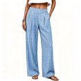 thumbnail image 5 of Cagogo Women Wide Leg High Waisted Lounge Pants with Pockets Plaid Casual Palazzo Trousers Travel Work Fall Fashion Outfits Winter Clothes, Blue S, 5 of 9