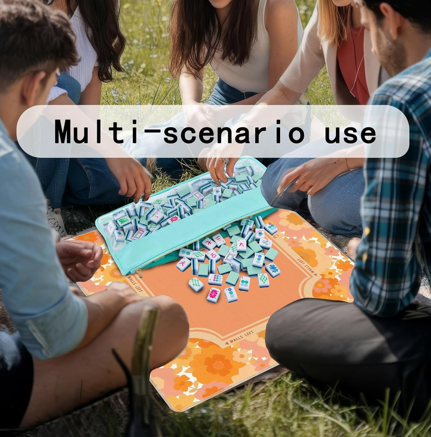 Orange and Yellow Boho Retro Floral Mahjong Mat 31.5x31.5 Inch, Non-Slip and Noise Reduction Mah Jong Table Mat Cover Gifts for Mahjong Lovers Poker Board Games Dominoes