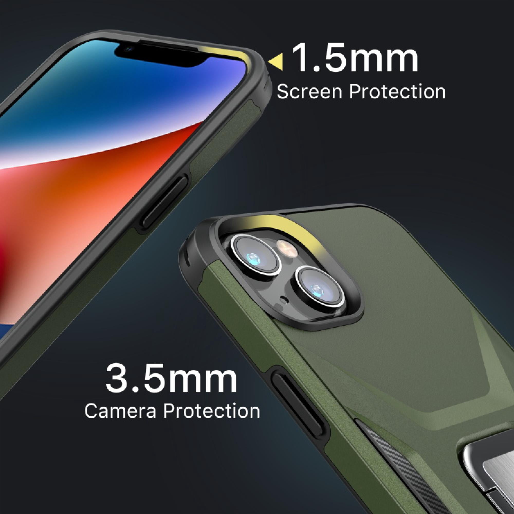 Heavy-Duty Phone Case with Kickstand for iPhone 16e/14/13 – Antimicrobial Shock-Absorbing Rugged Cover with Built-In Stand & Enhanced Grip