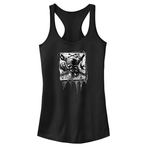 Junior's Pirates of the Caribbean: Curse of the Black Pearl Black and White Skull Logo  Racerback Tank Top