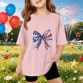 thumbnail image 3 of CCRFTGI 4th of July USA Tops for Child Girls Size 7 Short Sleeve Funny Bow USA Flag Summer Freedom Tunic Blouses Patriotic Girls Clothes Tee Shirt Pink 12-13 Years, 3 of 5