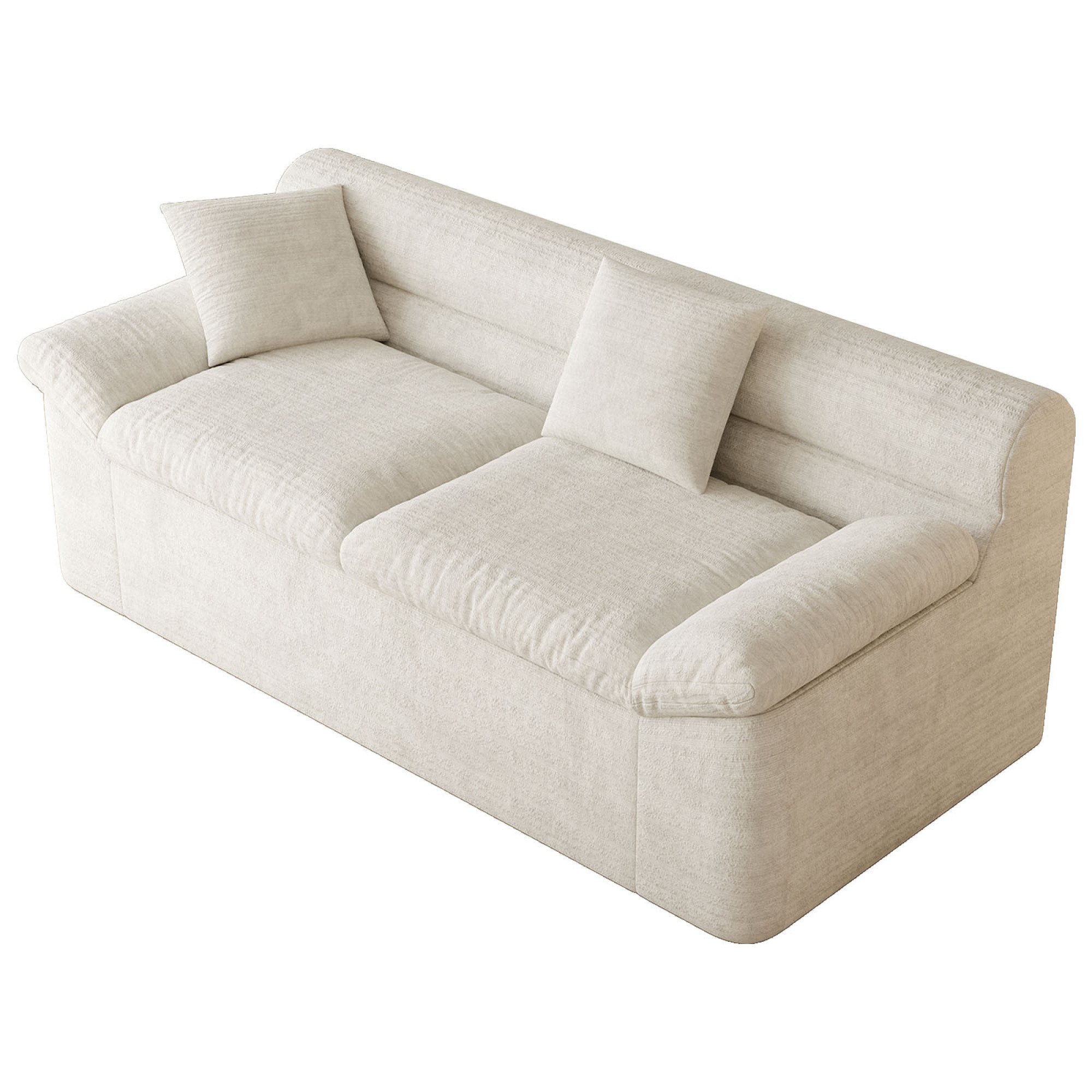 HOQBN 71" Boneless Couch for Living Room,Upholstered Chenille Sofa with Deep Seat Design and 2 Pillows,Comfy Cloud Couch for Bedroom, Office, Apartment, No Assembly,Cream White