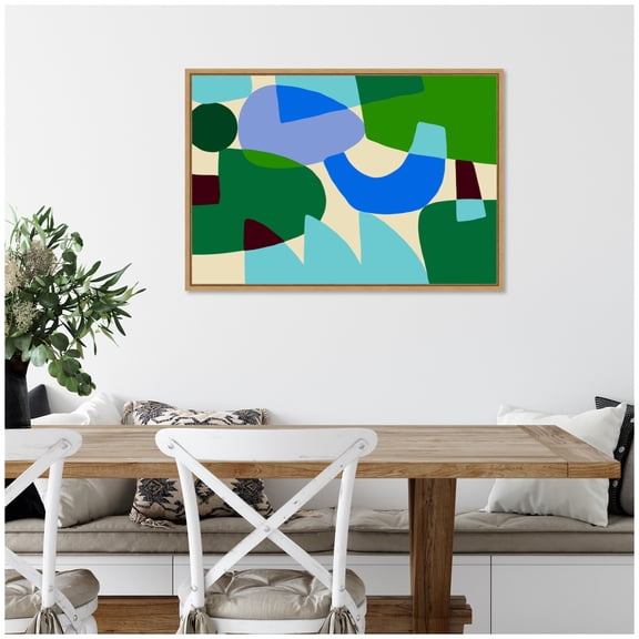 Kate and Laurel Framed Canvas Wall Art Print Composition II by Teresa Rego, 33 x 23 Sylvie Natural Frame, Modern Contemporary, Abstract Art for Wall Decor